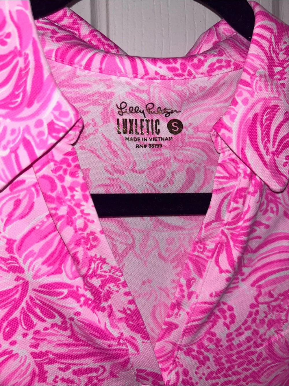 Lilly Pulitzer Pink Blossom Foxy Llama Sleeveless Luxletic Polo - Small